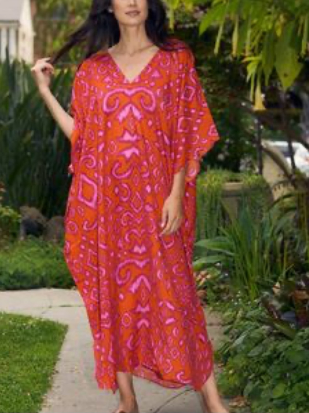 NIP Winlar orange & purple One Size V-Neck Print Caftan